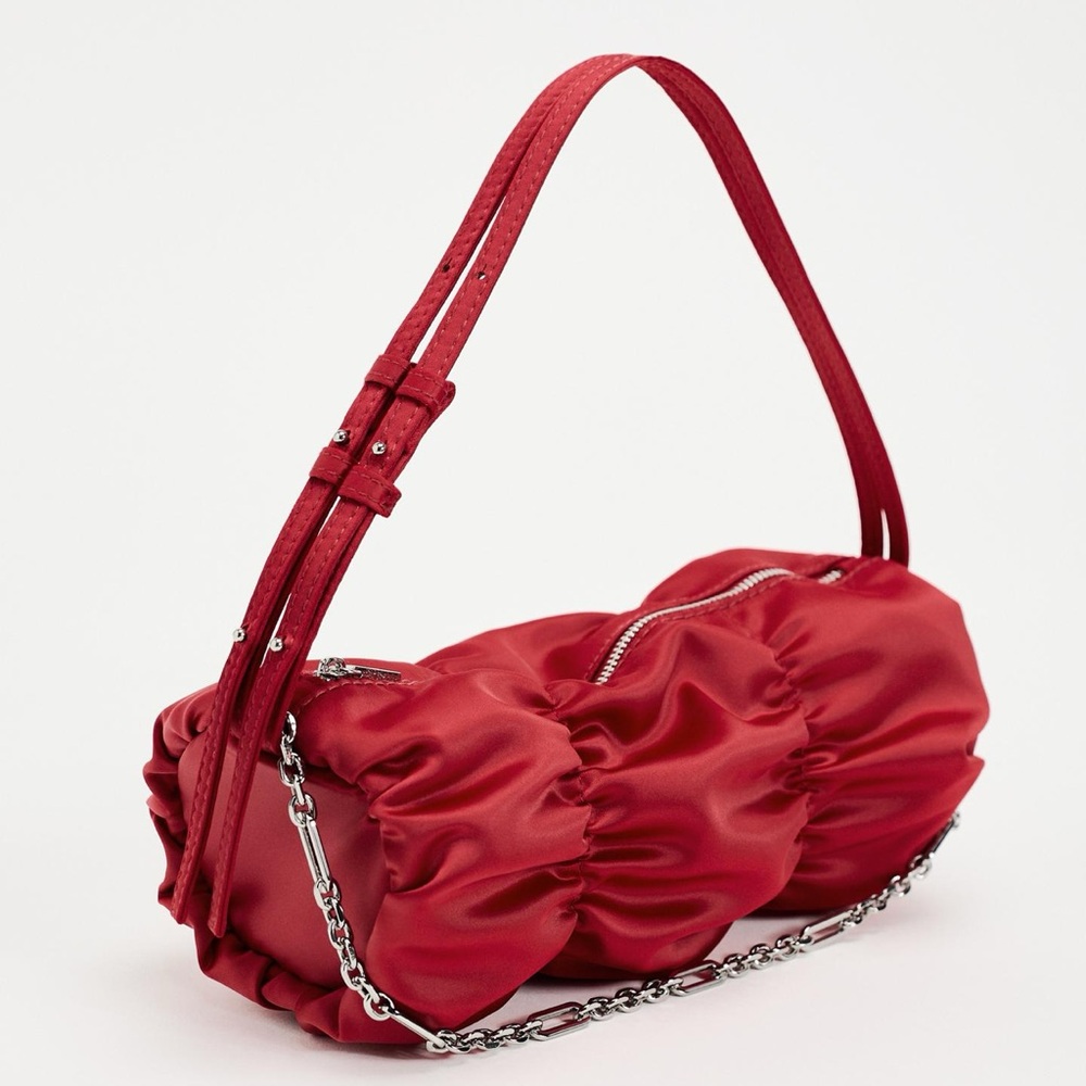 Zara satin effect red shoulder bag